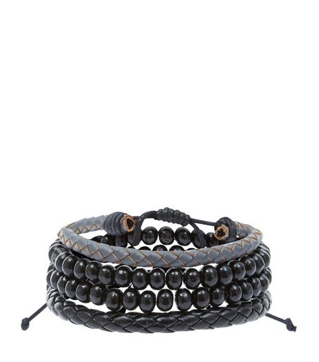 4 Pack Black Beaded Bracelets | New Look