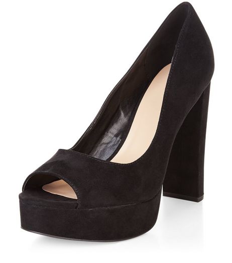 Black Suedette Peep Toe Platform Heels | New Look