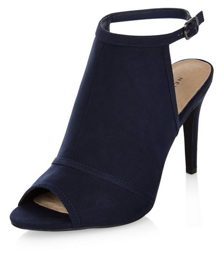Navy Comfort Suedette Peep Toe Heels | New Look