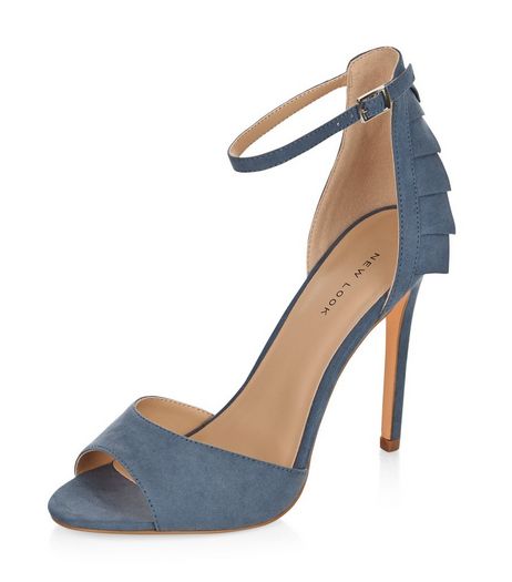 Pale Blue Suedette Ruffle Trim Ankle Strap Heels | New Look