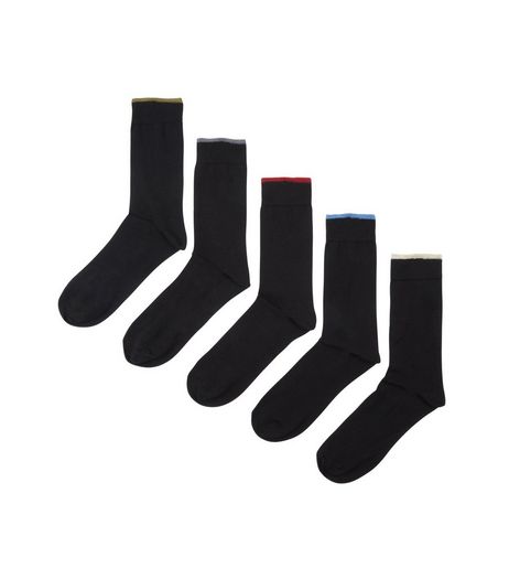 10 Pack Black Contrast Trim Socks | New Look