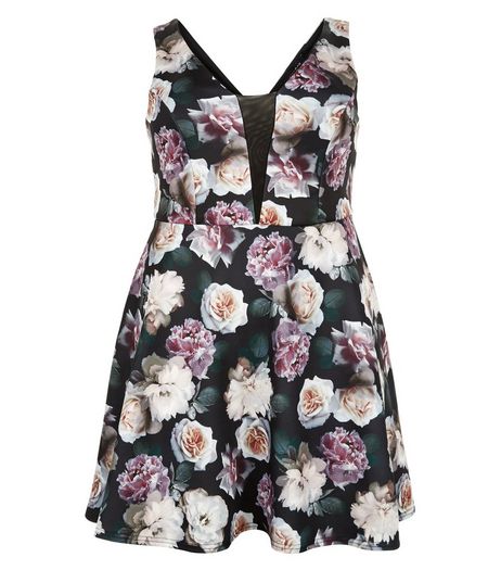 Curves Black Floral Print Skater Dress | New Look