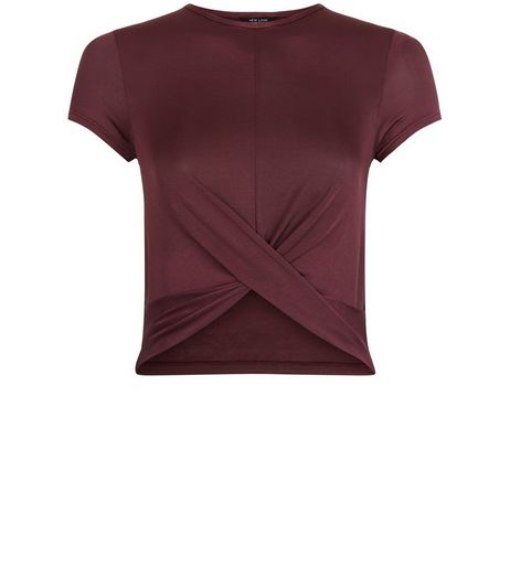 Teens Burgundy Twist Front T-Shirt | New Look