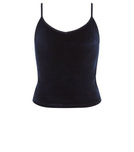 Teens Navy Velour V Neck Cami | New Look