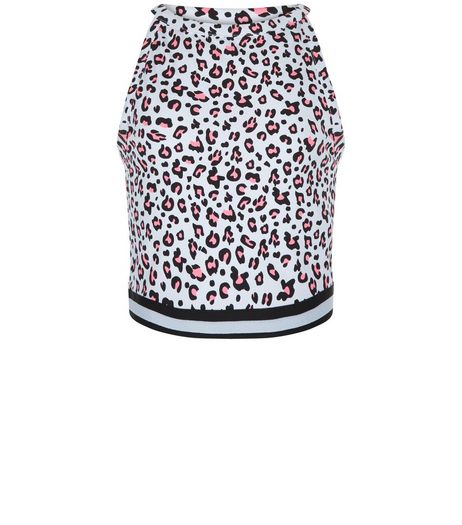 Teens White Leopard Print Contrast Trim Top | New Look