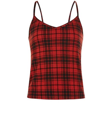 Teens Red Tartan Check V Neck Cami | New Look