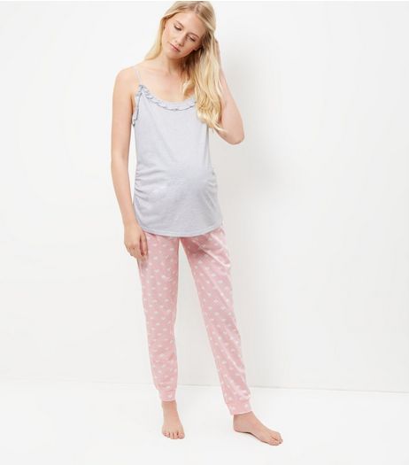 Maternity Pink Heart Print Under Bump Pyjama Set | New Look