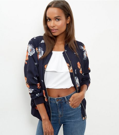 Blue Rose Print Bomber Jacket | New Look