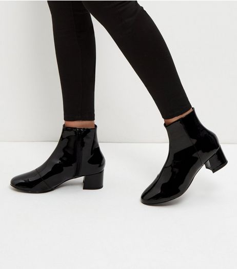 Wide Fit Black Patent Block Heels | New Look