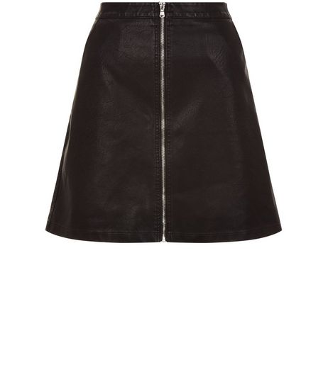 Anita and Green Black Leather-Look Zip Front Skirt | New Look