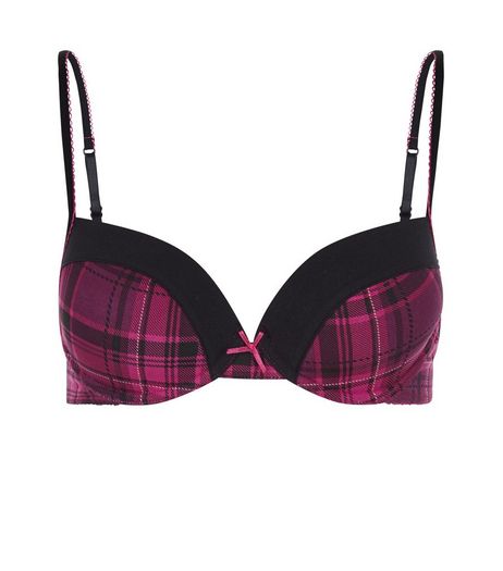 Teens Burgundy Check Trim Bra | New Look