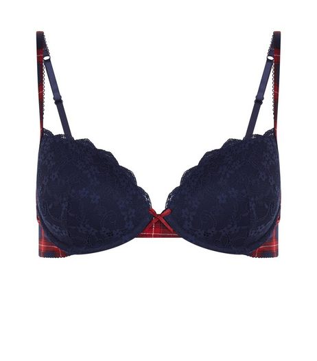 Teens Navy Check Print Bra | New Look