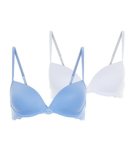 Teens 2 Pack Blue and White Lace Underwired Bras | New Look