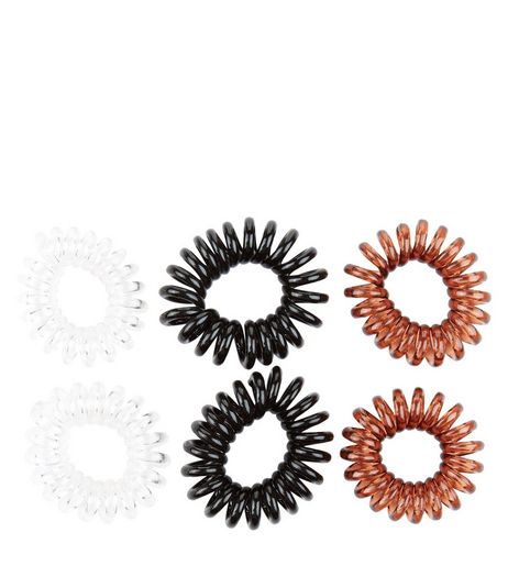 6 Pack White Black and Brown Spiral Hair Bands | New Look