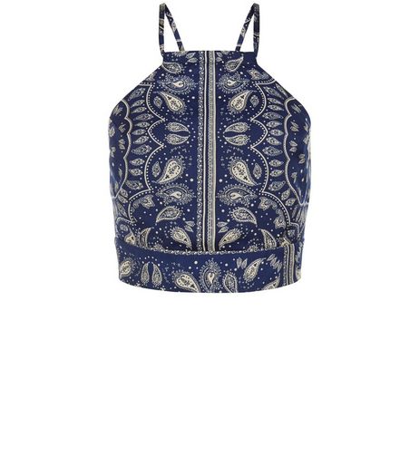 Cameo Rose Blue Paisley Print Crop Top | New Look