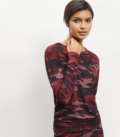 Burgundy Camo Print Lightweight Sweater | New Look
