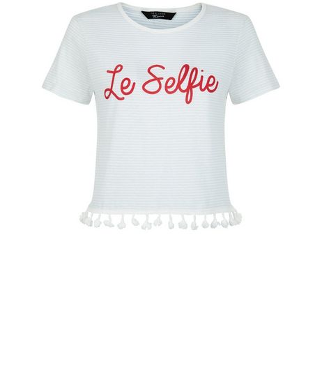 Teens White Le Selfie Tassel Hem T-Shirt | New Look