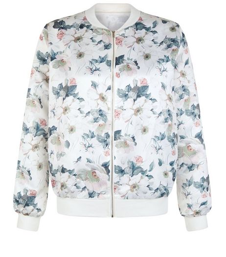 Cameo Rose White Floral Print Bomber Jacket | New Look