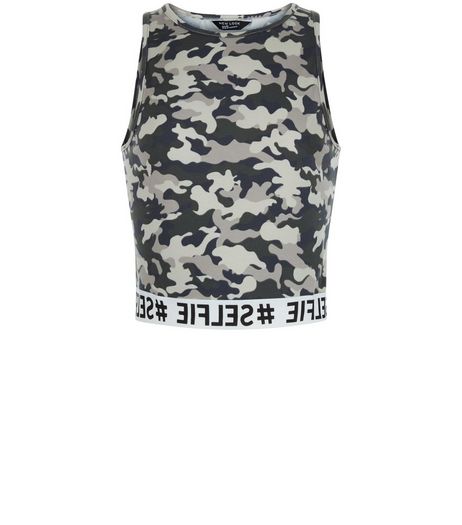 Teens Green Camo Print Selfie Crop Top | New Look