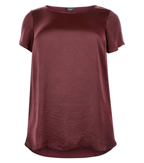 Curves Burgundy Satin T-Shirt | New Look