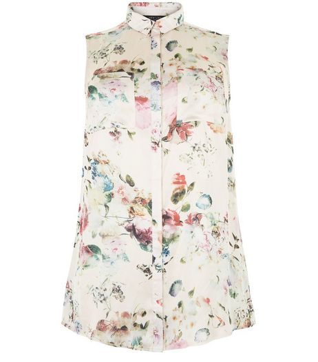 Curves Pink Floral Print Satin Sleeveless Shirt | New Look