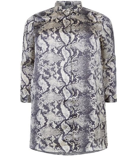 Curves Black Longline Snake Print Shirt | New Look