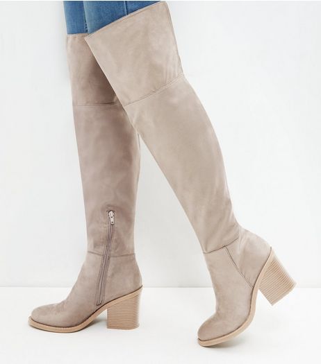 Light Brown Block Heel Over The Knee Boots | New Look