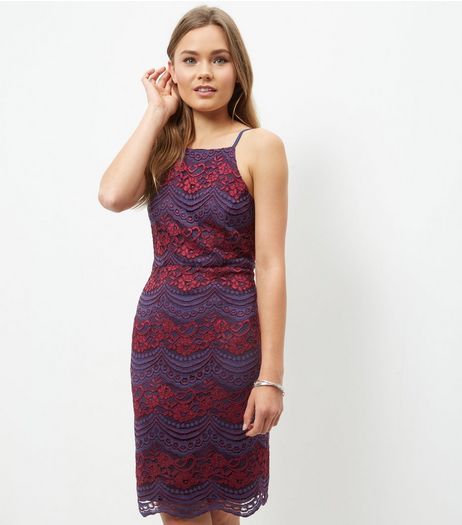 Red Contrast Lace High Neck Bodycon Dress | New Look