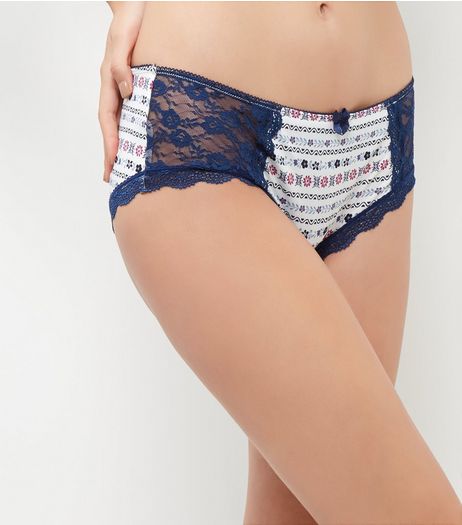 White Stripe Lace Side Short Briefs | New Look