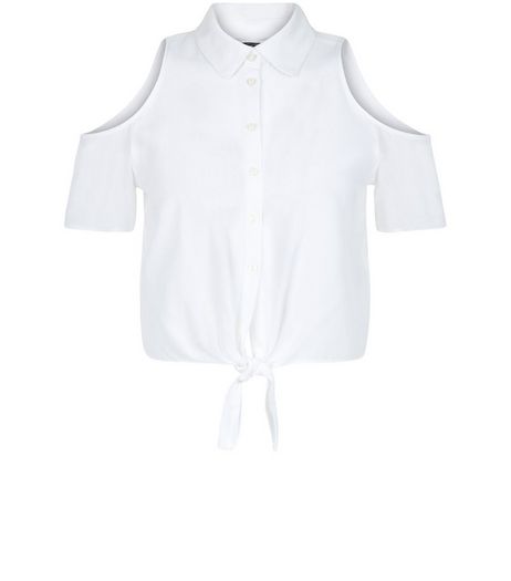Teens White Cold Shoulder Tie Front Shirt | New Look