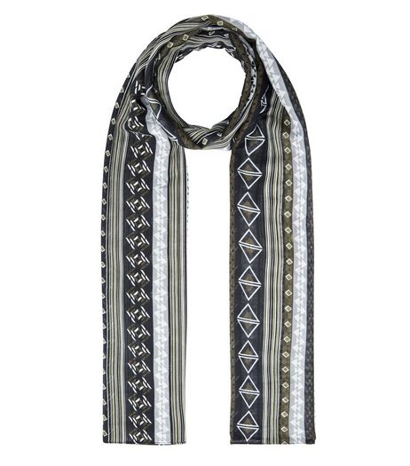 Olive Green Geo Print Longline Scarf | New Look