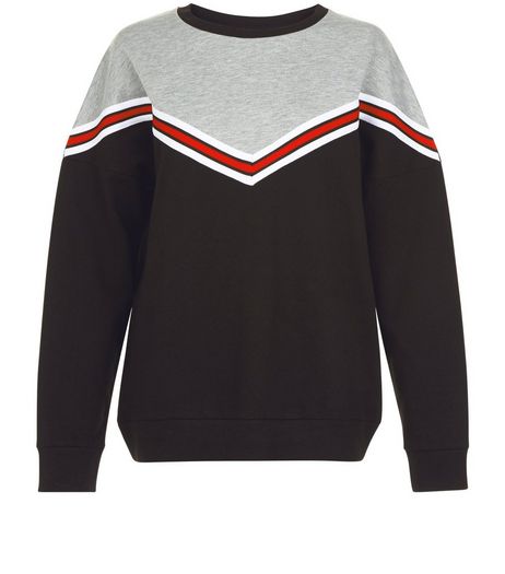 Black Chevron Tape Sweater | New Look