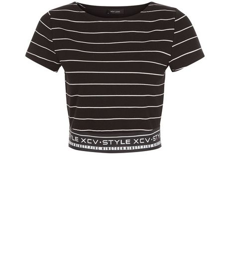 Black Stripe Slogan Elasticated Hem Crop Top | New Look