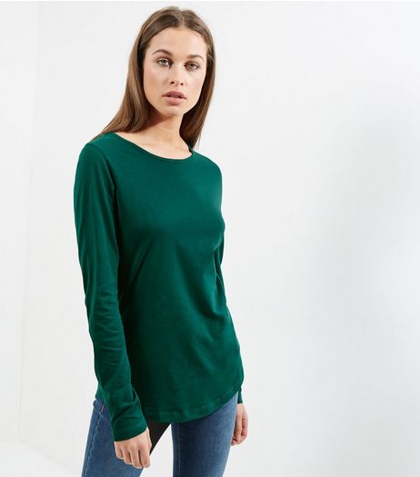 Tall Green Long Sleeve Crew Neck T-Shirt | New Look