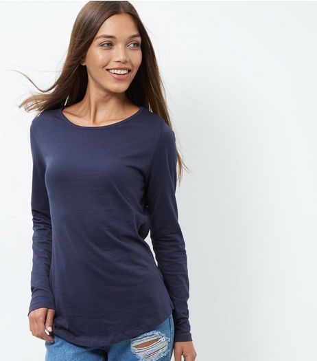 Tall Navy Long Sleeve Crew Neck T-Shirt | New Look