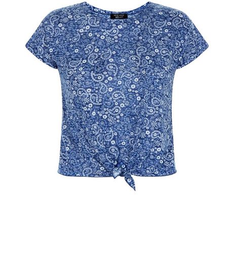 Teens Blue Paisley Print Tie Front T-Shirt | New Look