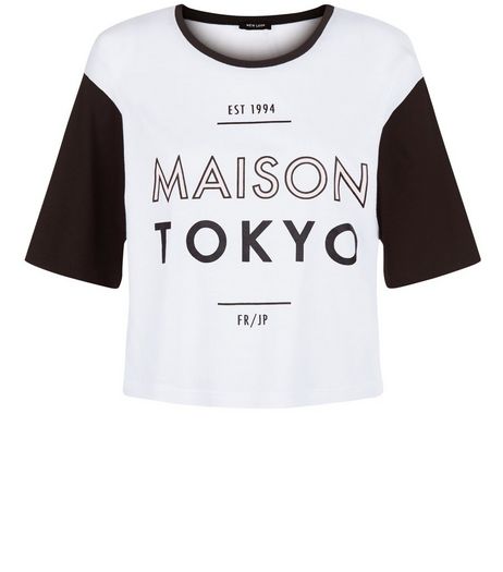 White Maison Tokyo Colour Block Crop T-Shirt | New Look