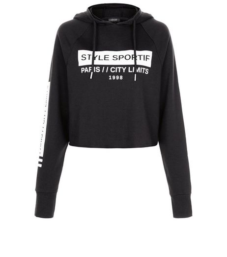 Black Style Sportif Cropped Hoodie | New Look