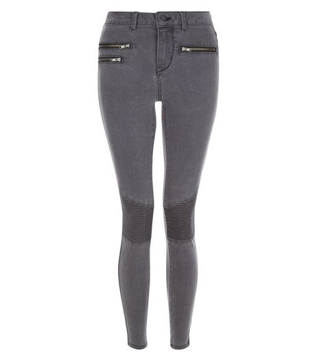 Dark Grey Super Skinny Zip Front Jeans | New Look