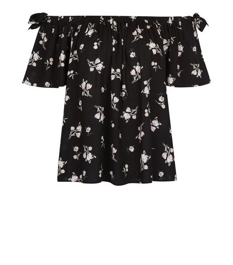 Black Ditsy Floral Bardot Neck Top | New Look