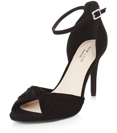 Black Comfort Knotted Front Ankle Strap Heels | New Look