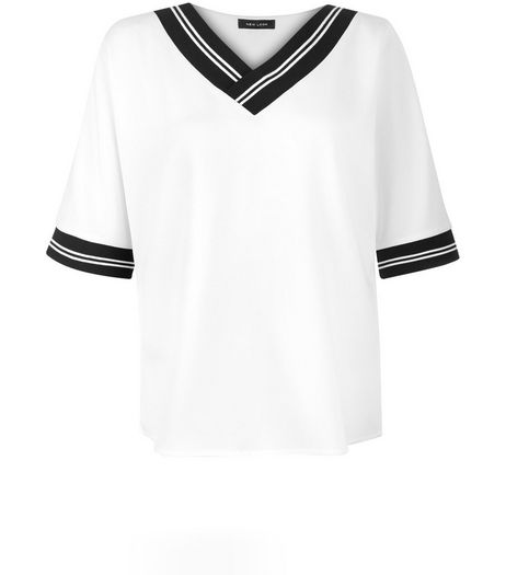 White Ribbed V Neck T-Shirt | New Look
