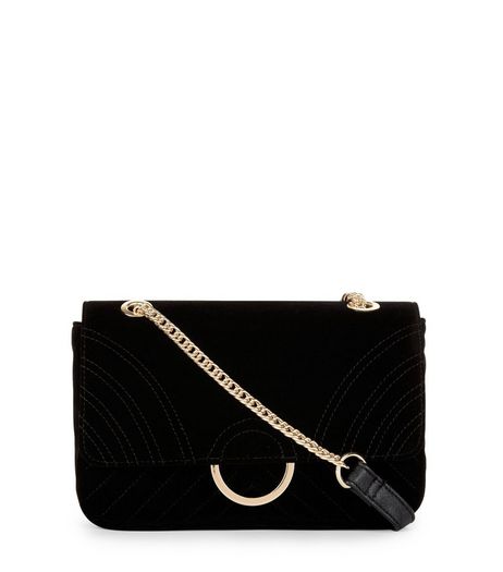 Black Velvet Chain Shoulder Bag | New Look
