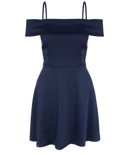 Petite Navy Bardot A-Line Dress | New Look