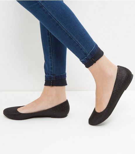 Black Shimmer Ballet Pumps | New Look