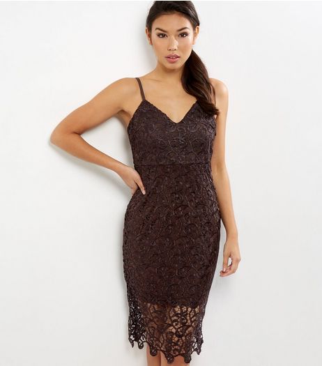 AX Paris Dark Purple Crochet Lace V Neck Midi Dress | New Look