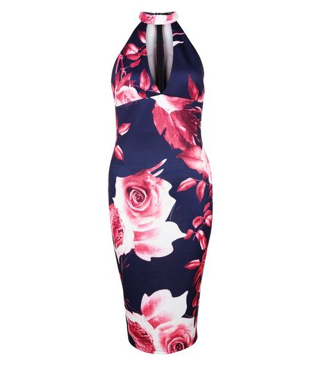 AX Paris Navy Floral Print Cut Out Midi Dress | New Look