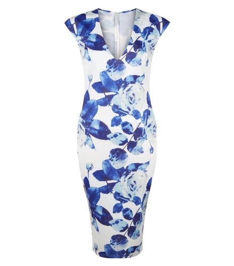 AX Paris Cream Floral Print V Neck Dress | New Look