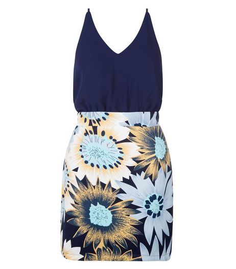 AX Paris Navy Floral Print 2 in 1 Dress | New Look