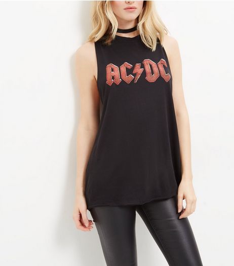 Black AC DC Tank Top | New Look